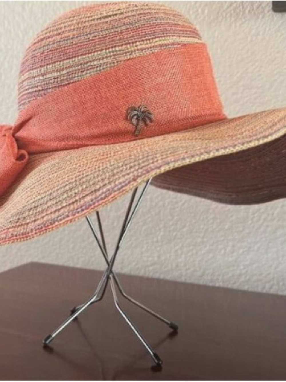 Wide-Brim Straw Sun Hat with Rust Bow Accent - Picture 4 of 5